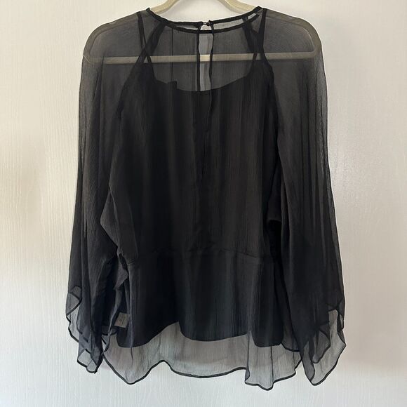NWT Krisa Revolve Black Sheer Ruffled Soft Flowy Blouse Size Medium - Picture 4 of 6